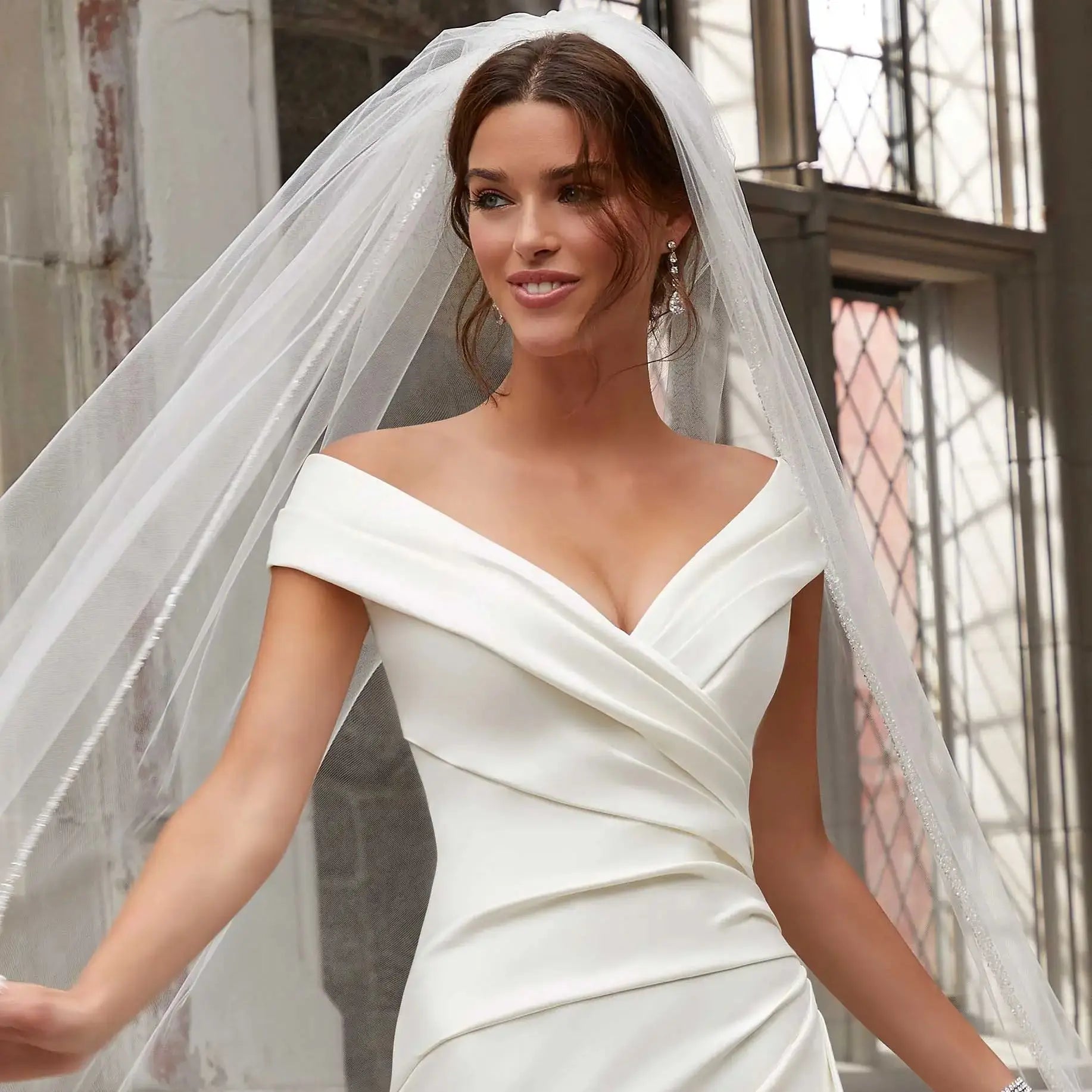 Crystal Lined Cathedral Wedding Veil