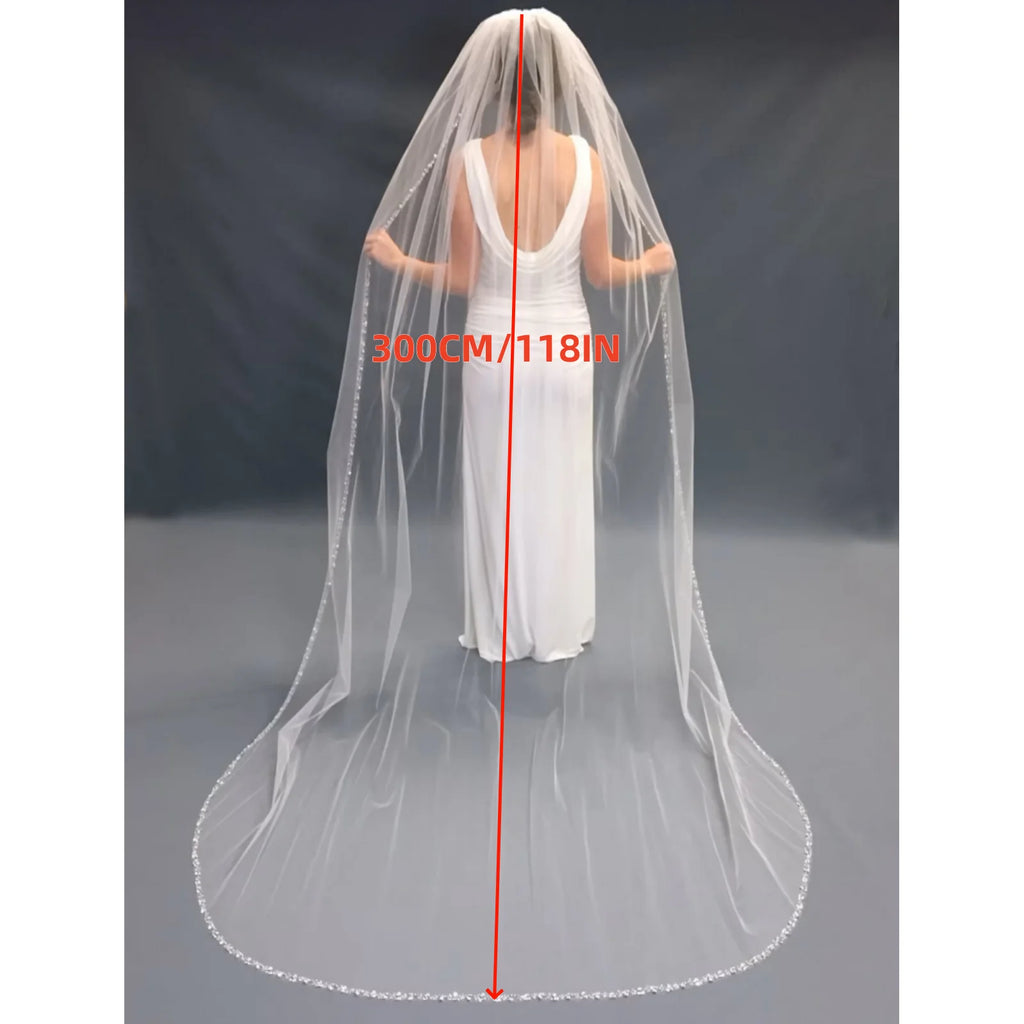 Crystal Lined Cathedral Wedding Veil